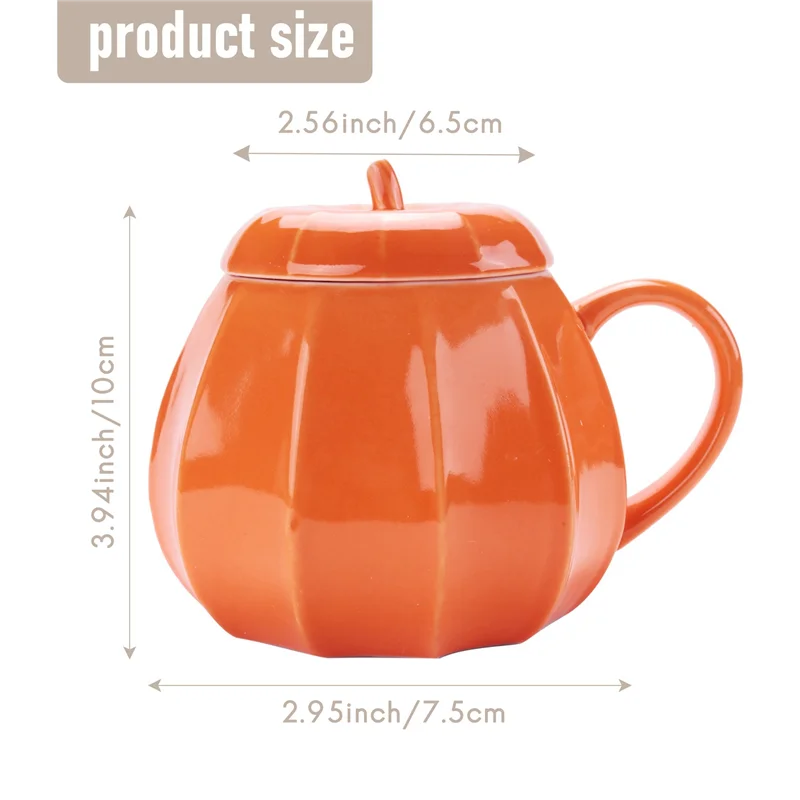 ABUN-2X Mug Pumpkin Mug With Lid - Decorations Ornament Coffee Mugs Big Cute Fall Cups Teacup - Birthday Gift Idea