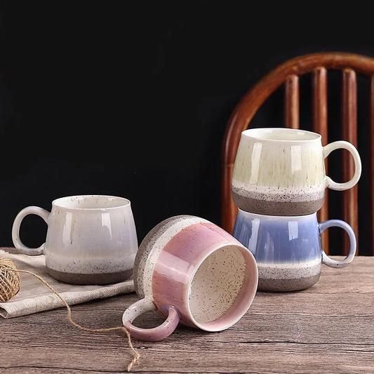 500ml New Nordic Kiln Glazed Ceramic Cup Retro Large Capacity Mugs Northern Europe Splicing Colors Style High Beauty Mug
