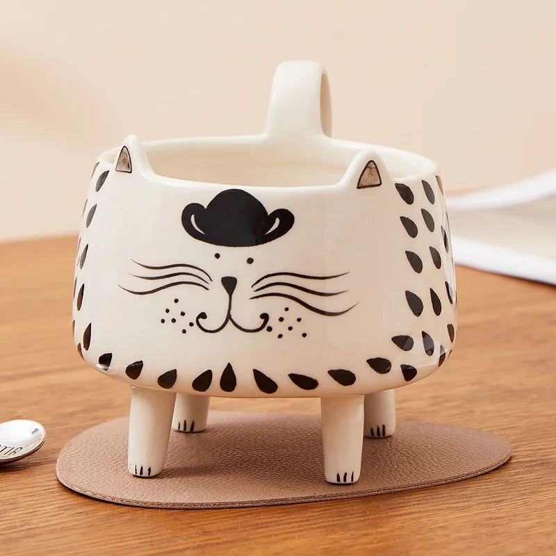 Cat Mug with 4 legs Cat Coffee Mug for Women Girls Cute Ceramic Meow Mugs