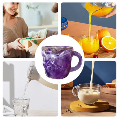 Natural Crystal Amethyst Rose Quartz White Crystal Cup Hand Curved Geode Crystal Tea Coffe Milk Mug Collection Craft Mugs