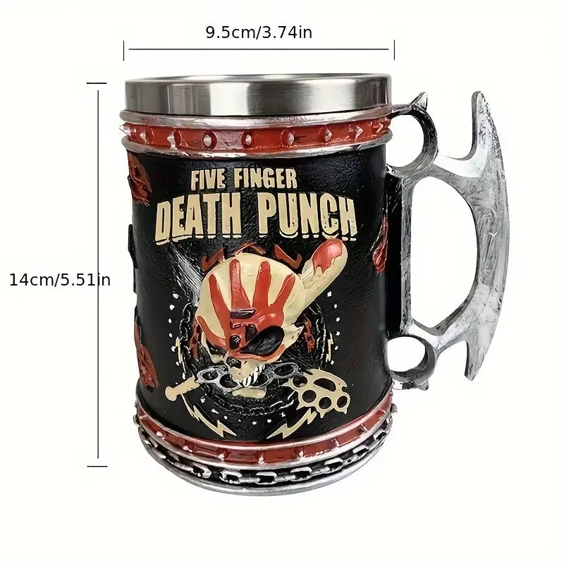 1Pc Domineering Warrior Skeleton Stainless Steel Water Cup, Resin Embossed Double-Layer Mug, Large-Capacity Beer Mug, Coffee Cup