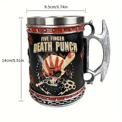 1Pc Domineering Warrior Skeleton Stainless Steel Water Cup, Resin Embossed Double-Layer Mug, Large-Capacity Beer Mug, Coffee Cup
