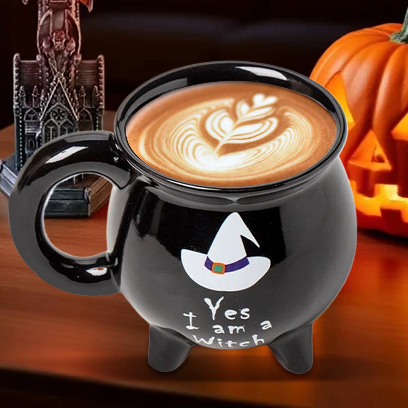 Halloween Witch Cauldron Ceramic Mug Spooky Brew Beverage Cup for Hot/Cold Drinks, Holiday Drinkware for Adults Kitchen & Office