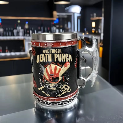 1Pc Domineering Warrior Skeleton Stainless Steel Water Cup, Resin Embossed Double-Layer Mug, Large-Capacity Beer Mug, Coffee Cup