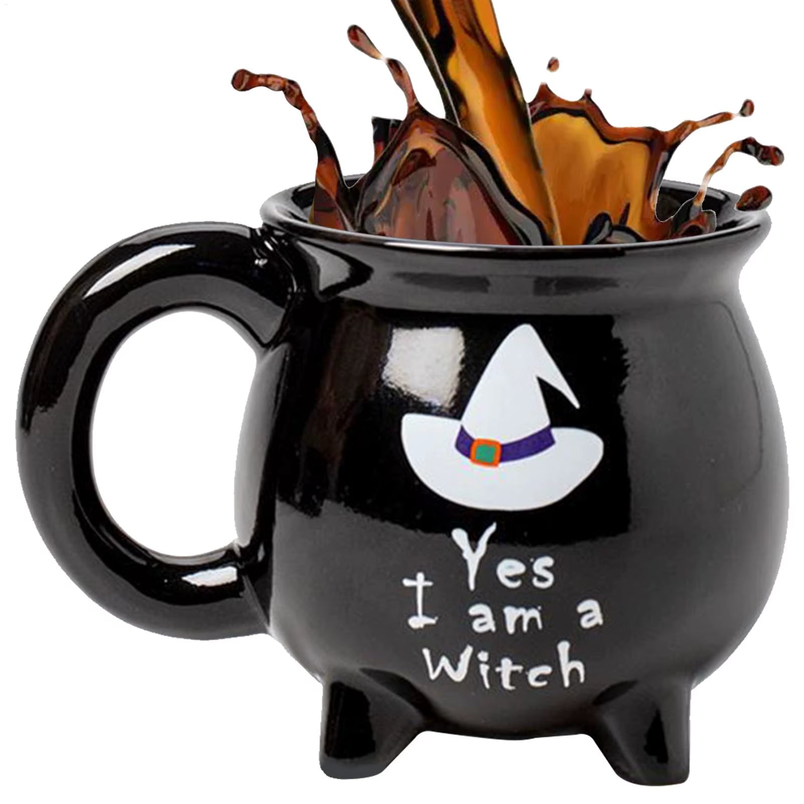 Halloween Witch Cauldron Ceramic Mug Spooky Brew Beverage Cup for Hot/Cold Drinks, Holiday Drinkware for Adults Kitchen & Office