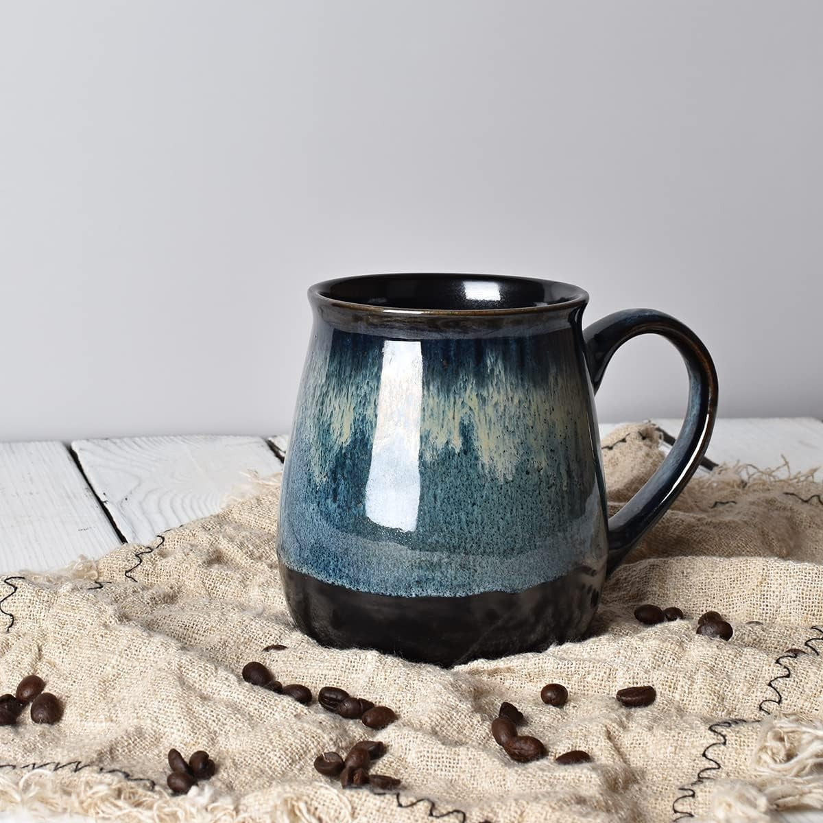 Large Ceramic Coffee Mug, Blue Big Tea Cup for Office and Home, 21 Oz, Dishwa...