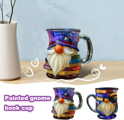 Painted Gnome Book Mug, Novelty 3D Painted Unique Books Stack Coffee Cup, Colored Glass Mug Gifts for Book Lovers