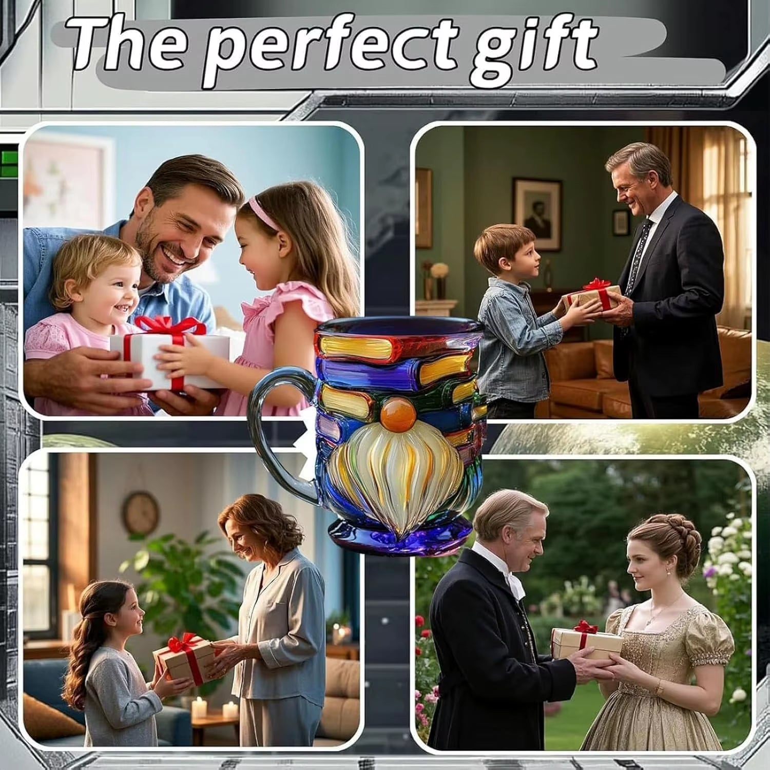 Painted Gnome Book Mug, Novelty 3D Painted Unique Books Stack Coffee Cup, Colored Glass Mug Gifts for Book Lovers