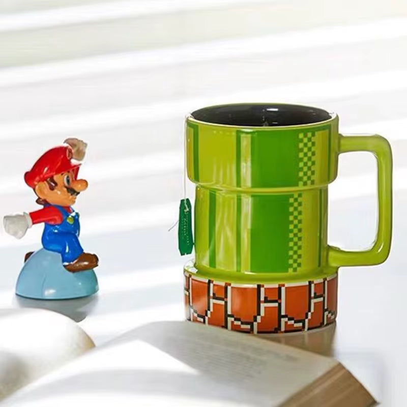 NEW 420Ml Super Mario Apertures Shape Ceramic Mug Cartoon Coffee Mug Beer Drinkware Cups Birthday Xmas Gift for Friends or Kids