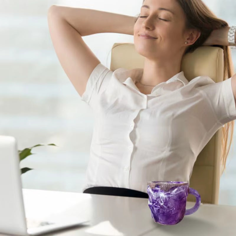 Natural Crystal Amethyst Rose Quartz White Crystal Cup Hand Curved Geode Crystal Tea Coffe Milk Mug Collection Craft Mugs