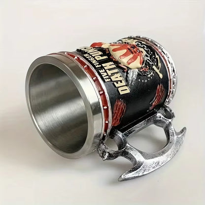 1Pc Domineering Warrior Skeleton Stainless Steel Water Cup, Resin Embossed Double-Layer Mug, Large-Capacity Beer Mug, Coffee Cup