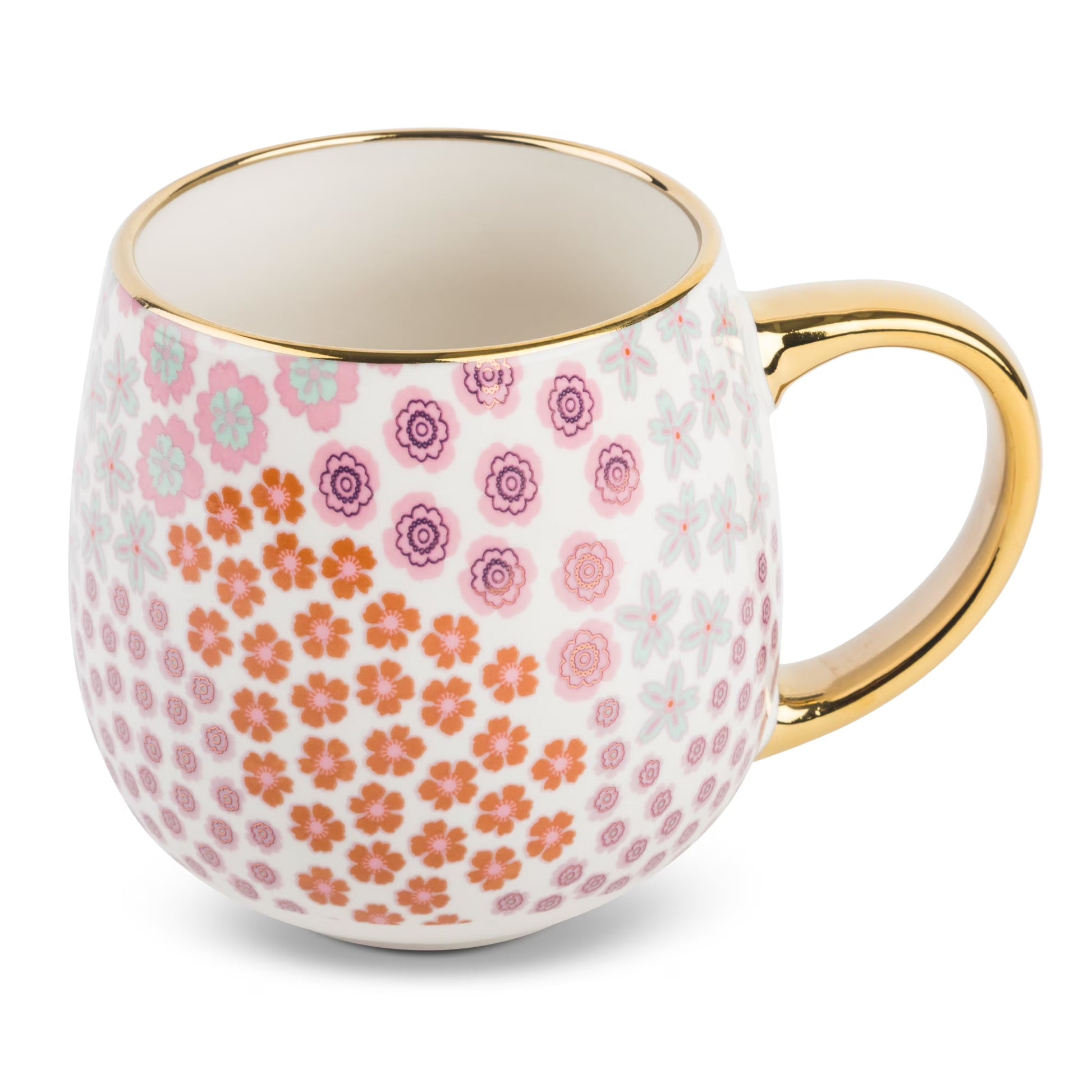 Stoneware Gold Floral 16Oz Coffee Mug