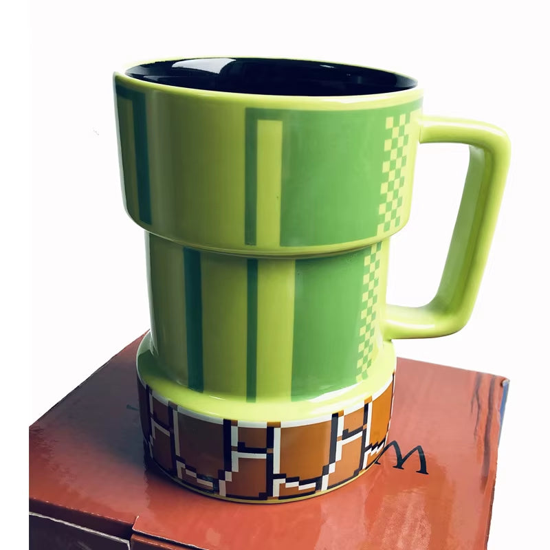 NEW 420Ml Super Mario Apertures Shape Ceramic Mug Cartoon Coffee Mug Beer Drinkware Cups Birthday Xmas Gift for Friends or Kids