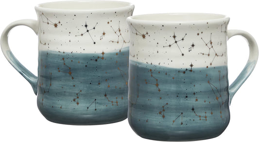 Set of 2 Stoneware Coffee Mugs- Astrology Sign, Constellation Coffee Cups, Mugs for Tea, Latte, and Hot Chocolate, 16 Oz (Light Green)