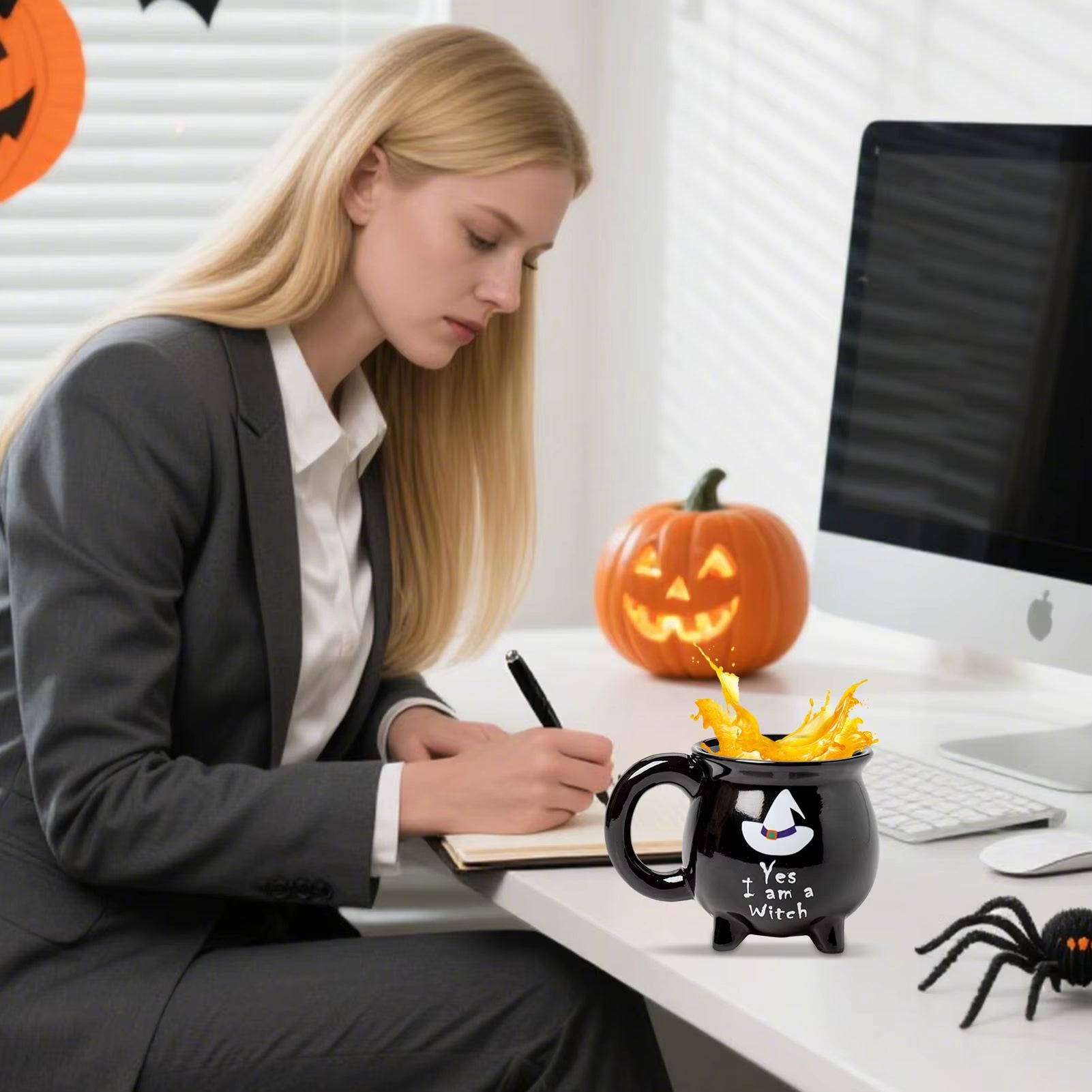 Halloween Witch Cauldron Ceramic Mug Spooky Brew Beverage Cup for Hot/Cold Drinks, Holiday Drinkware for Adults Kitchen & Office