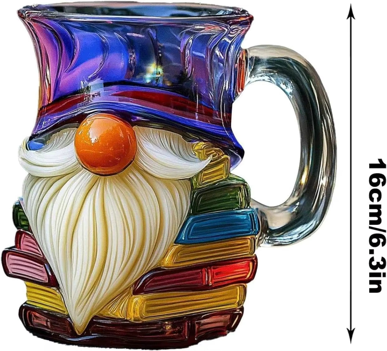 Painted Gnome Book Mug, Novelty 3D Painted Unique Books Stack Coffee Cup, Colored Glass Mug Gifts for Book Lovers