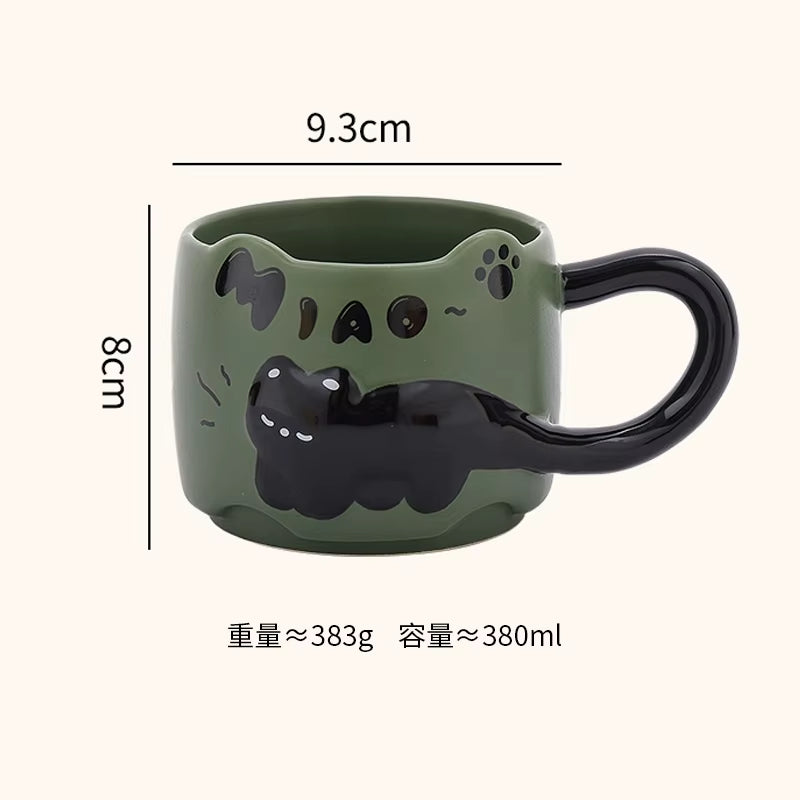4 Color Embossed Kitten Cat Mug High Value Mug Cute Creative Couple Water Cup Ceramic Office Coffee Mug