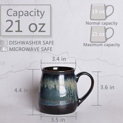 Large Ceramic Coffee Mug, Blue Big Tea Cup for Office and Home, 21 Oz, Dishwa...