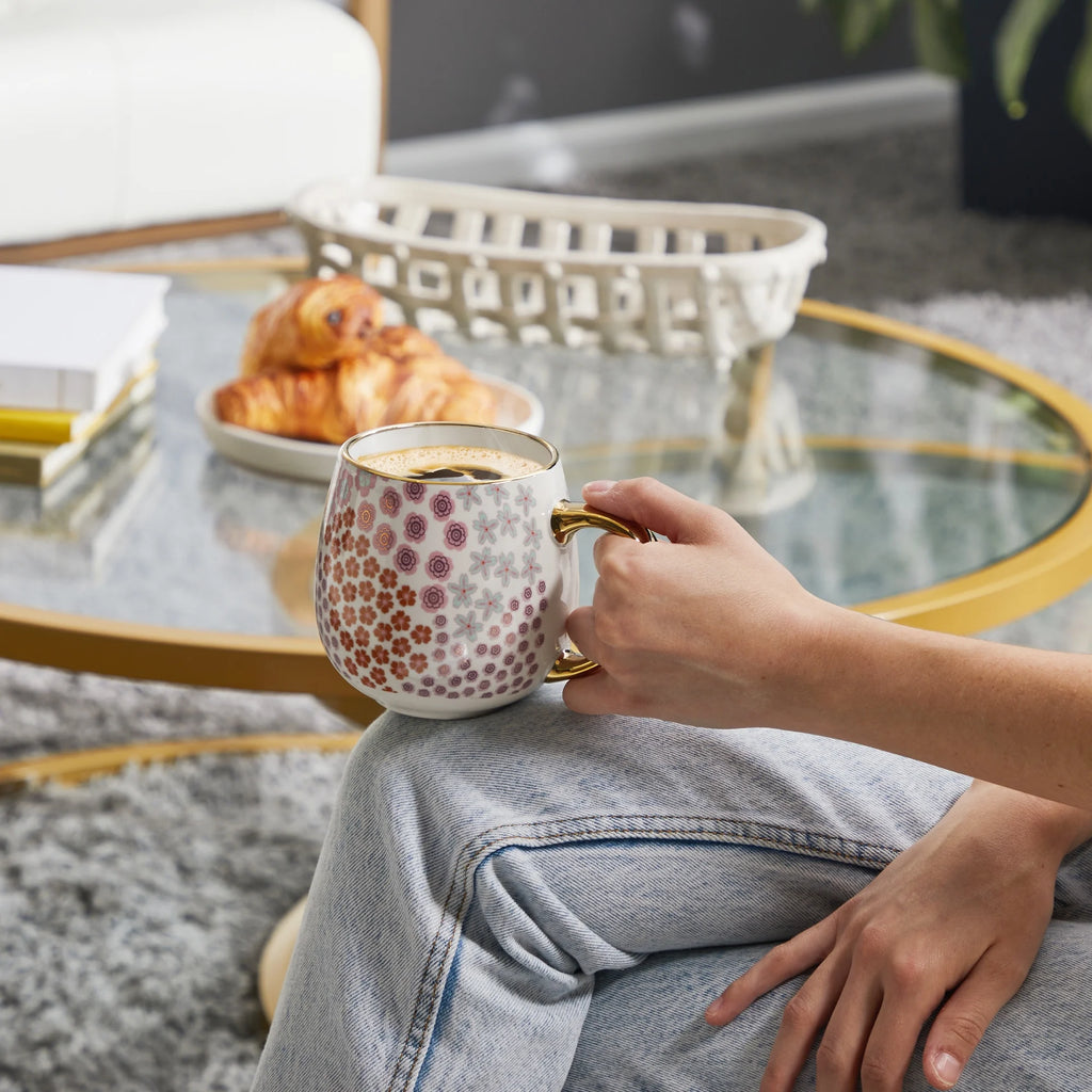 Stoneware Gold Floral 16Oz Coffee Mug