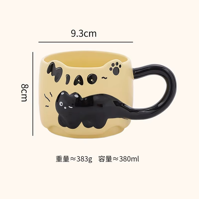 4 Color Embossed Kitten Cat Mug High Value Mug Cute Creative Couple Water Cup Ceramic Office Coffee Mug