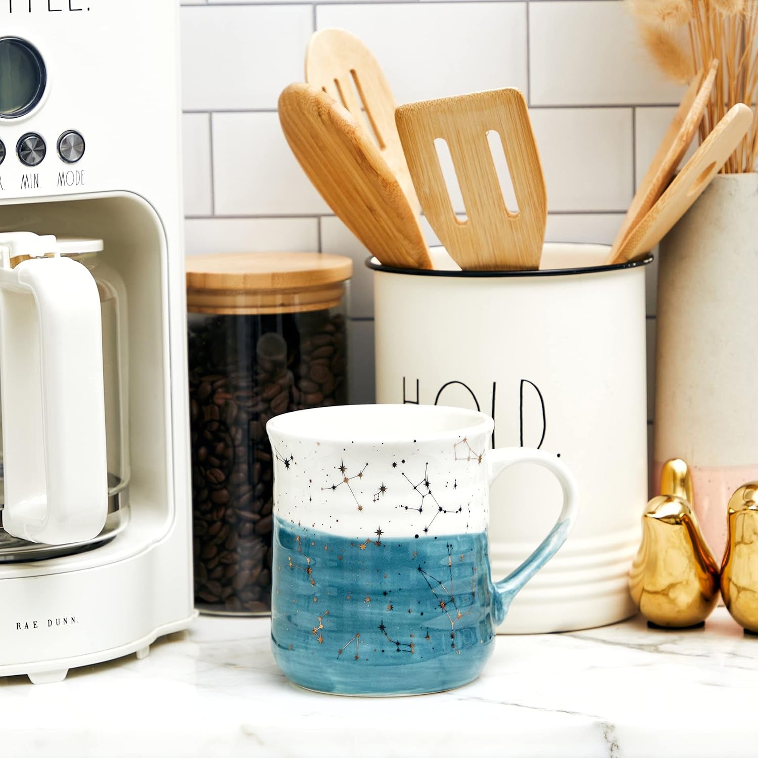 Set of 2 Stoneware Coffee Mugs- Astrology Sign, Constellation Coffee Cups, Mugs for Tea, Latte, and Hot Chocolate, 16 Oz (Light Green)