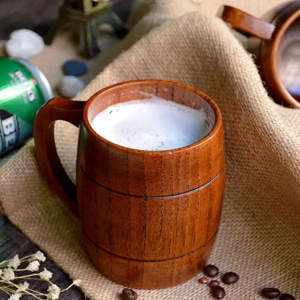 Wood Mug Wooden Coffee Beer Mugs Wood Cup Handmade Tea Cup With Handle For Coffee Milk Tea Drinks, Travel Outdoor Camping Use