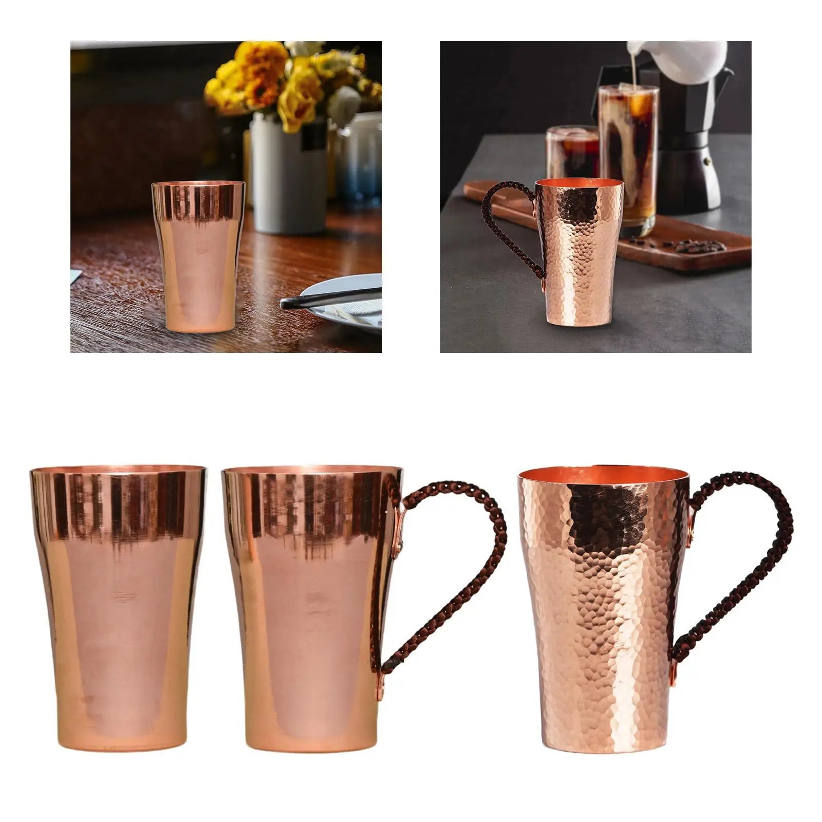 Copper Water Cup 400ml Water Mug Sturdy Portable Teaware Birthday Gifts Moscow Mules Cup for Party Milk Restaurant Cafe Kitchen