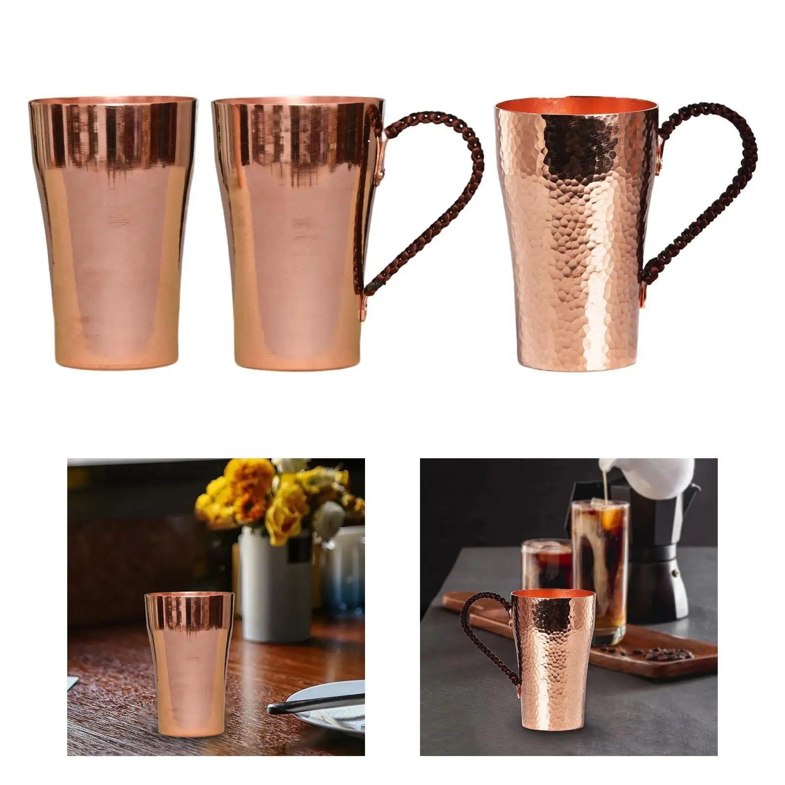 Copper Water Cup 400ml Water Mug Sturdy Portable Teaware Birthday Gifts Moscow Mules Cup for Party Milk Restaurant Cafe Kitchen