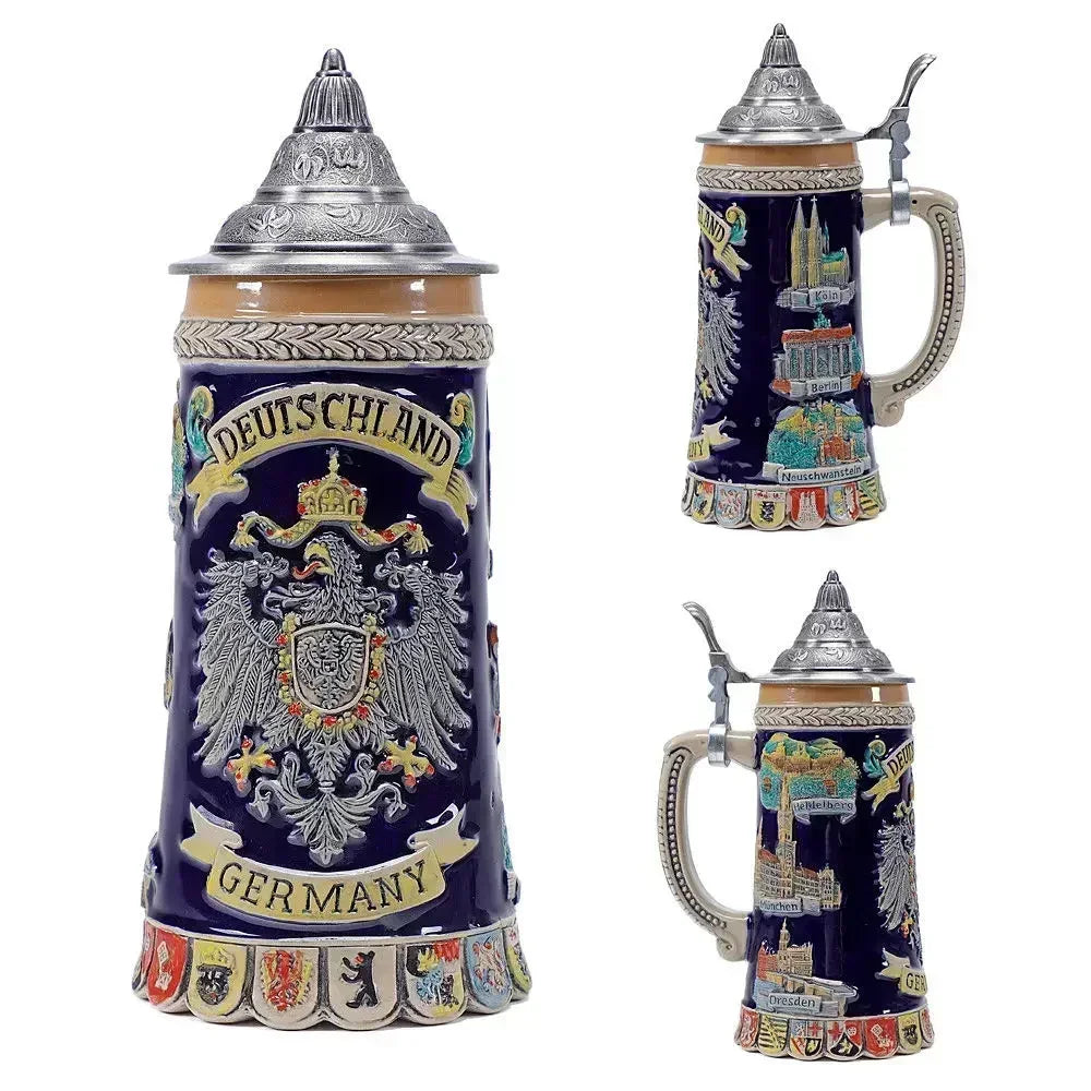 600ml Beer Mugs Big Capacity Germany Geographical Sign Classical  Beer Mug 3D & Resin Steel Stainless Tankard Cup Best Fans Gift