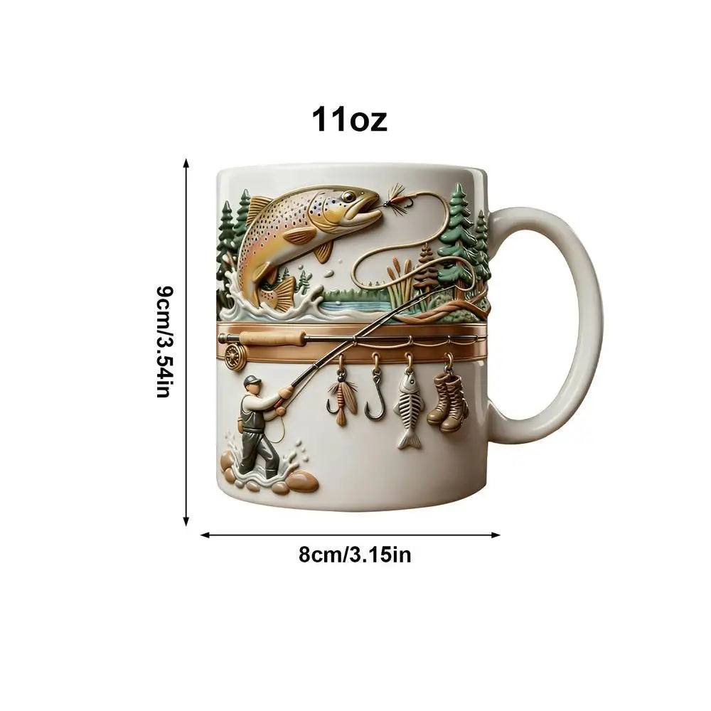 Fishing Mug 350ml Ceramic Funny Novelty Drinkware Fisherman Coffee Mug for Cold Weather Outdoor Fishing Camping Hiking Picnic