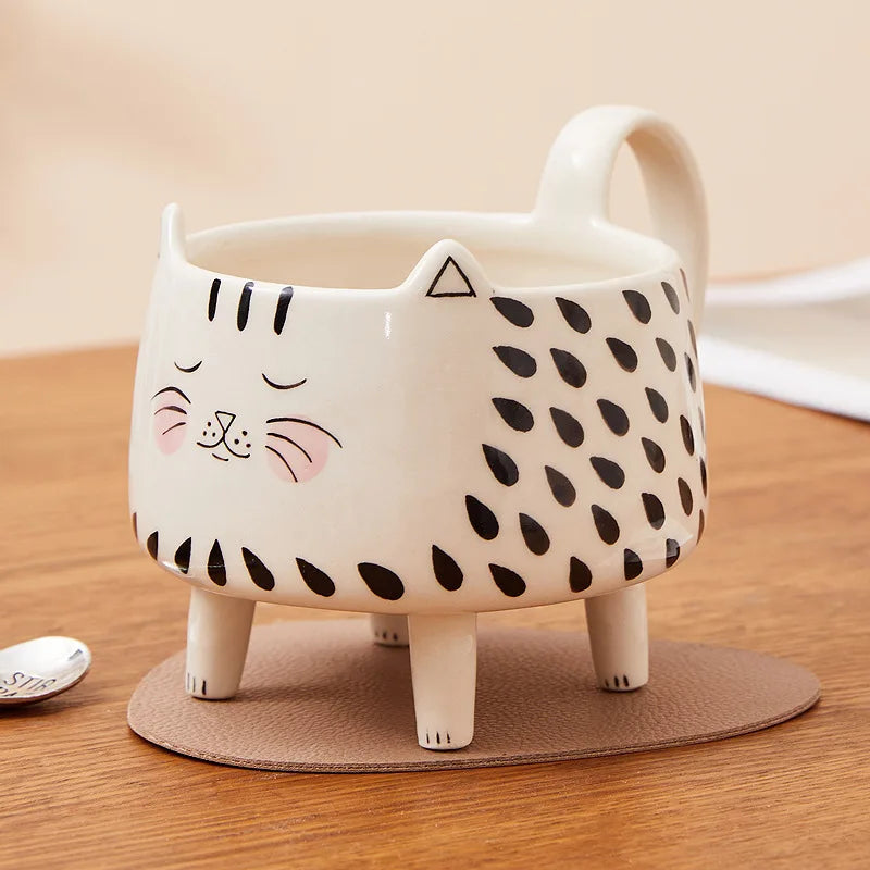 Cat Mug  with 4 legs Cat Coffee Mug for Women Girls Cute Ceramic Meow Mugs