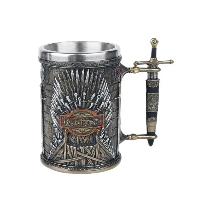 600ml Norse Mythology Beer Mugs World Tree Viking Warrior Oak Barrel Resin Stein Tankard Stainless Steel Water Mug Coffee Cup