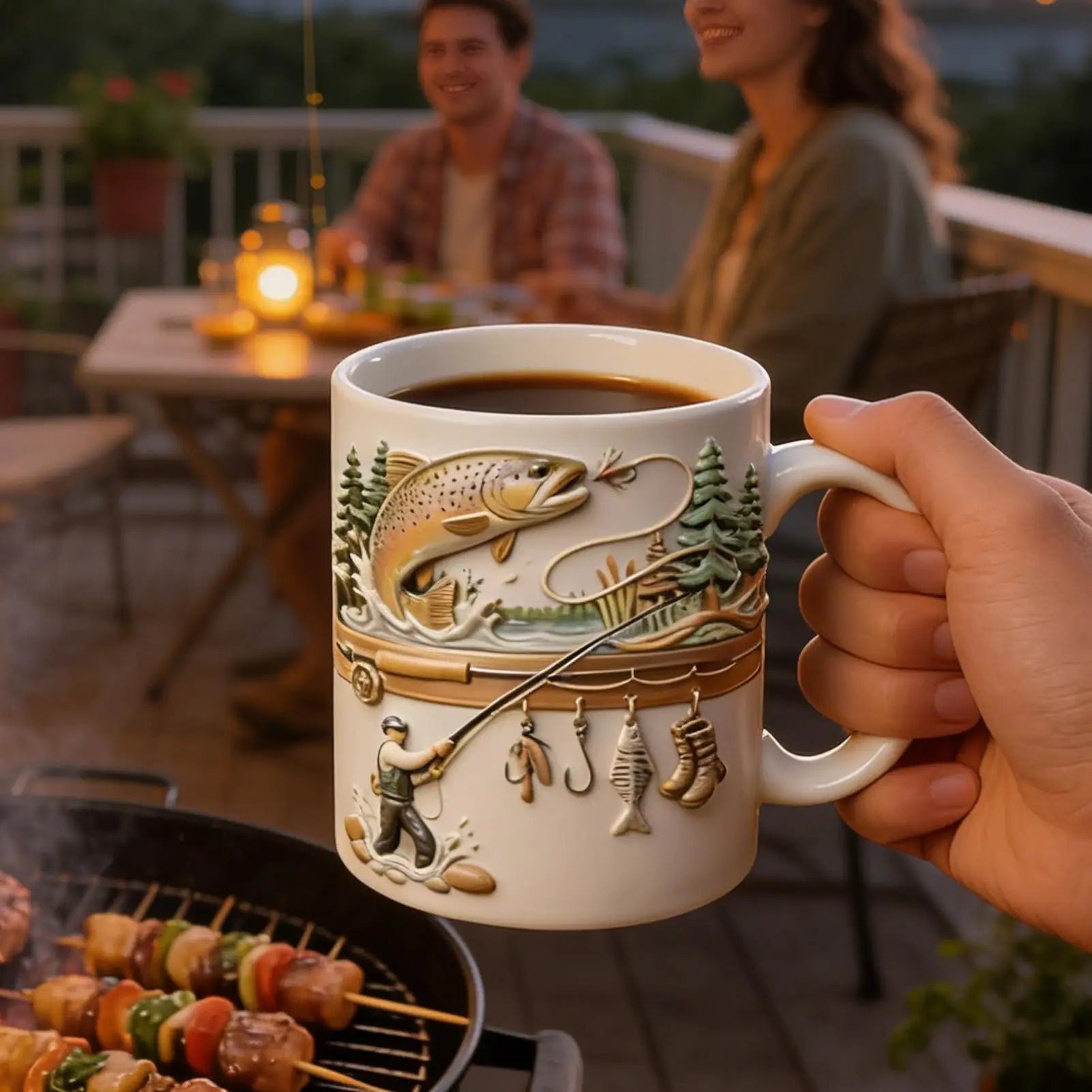 Fishing Mug 350ml Ceramic Funny Novelty Drinkware Fisherman Coffee Mug for Cold Weather Outdoor Fishing Camping Hiking Picnic