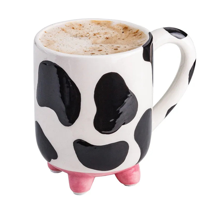 Ceramics Udderly Cow Mug with Non-Skid Feet, 15oz Dairy Cow Coffee Mug Hand Painted Ceramic Cups Gifts Use For Milk Coffee Drink