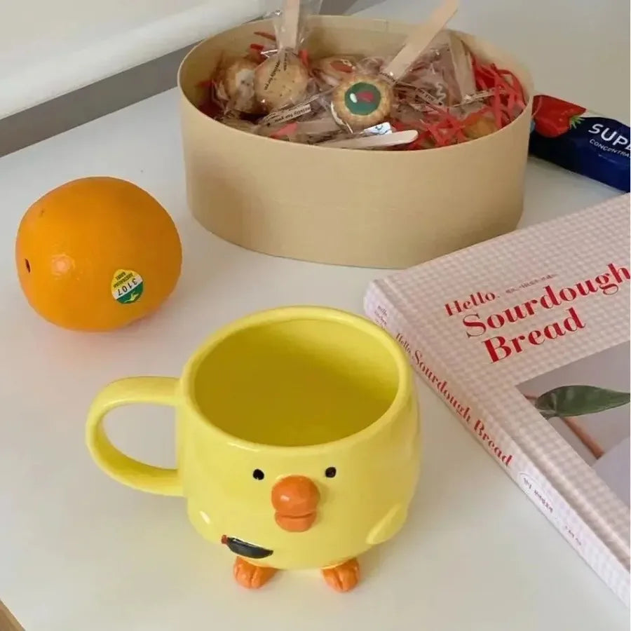 Creative Cute Mug Breakfast Juice Cup Household Milk Cup Cartoon Coffee Cup Dudu Mouth Chicken Ceramic Mug Birthday Gift