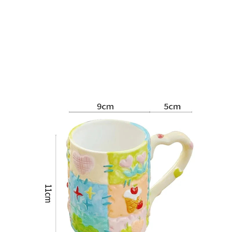 500 ML Large Capacity Coffee Mug Household High Beauty Cute Ceramic Breakfast Milk Cup Creative Relief Water Cups Birthday Gift