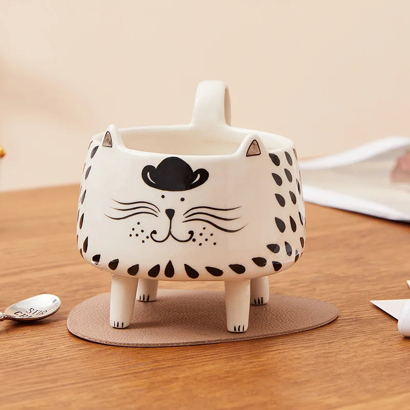 Cat Mug  with 4 legs Cat Coffee Mug for Women Girls Cute Ceramic Meow Mugs