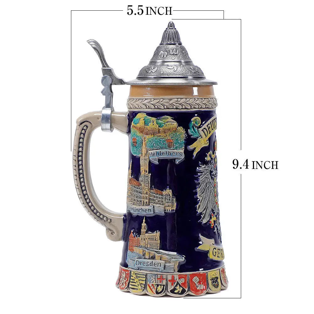 600ml Beer Mugs Big Capacity Germany Geographical Sign Classical  Beer Mug 3D & Resin Steel Stainless Tankard Cup Best Fans Gift