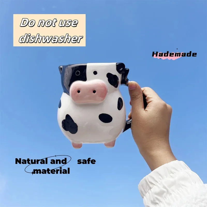 Cartoon Cow Ceramic Mug for Home Baking Dessert Cute Coffee Cup Creative Milk Mugs Breakfast Cup Juice Cup Kids Christmas Gift