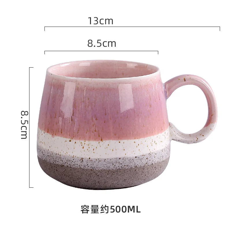 500ml New Nordic Kiln Glazed Ceramic Cup Retro Large Capacity Mugs Northern Europe Splicing Colors Style High Beauty Mug