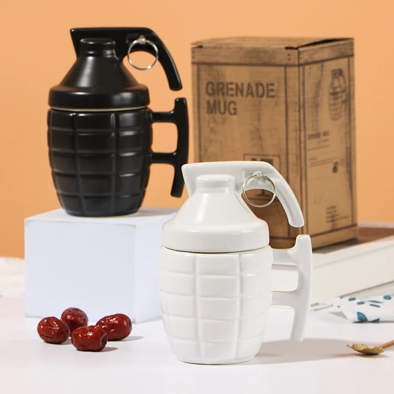 Creative Grenade Mug Funny Coffee Cup Shaped Ceramic Cup with Lid Modeling Cup Living Room Home Decoration 350ml Water Cup