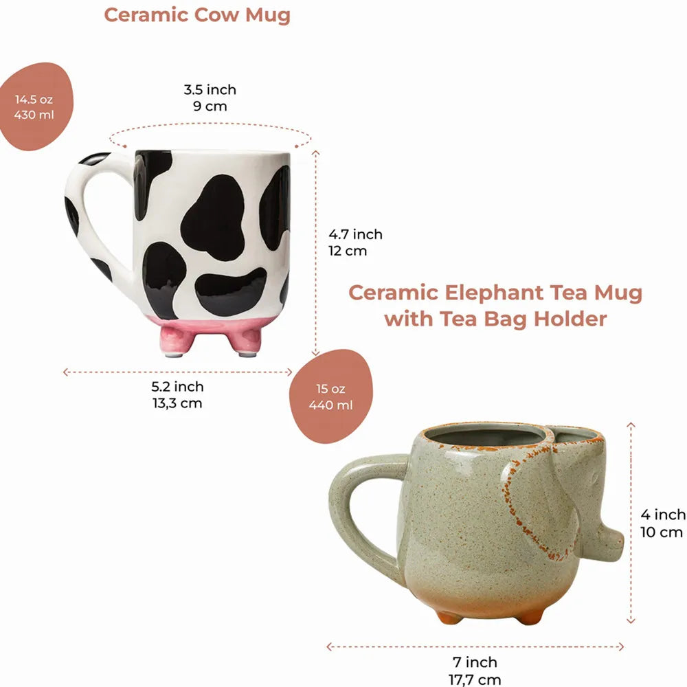 Ceramics Udderly Cow Mug with Non-Skid Feet, 15oz Dairy Cow Coffee Mug Hand Painted Ceramic Cups Gifts Use For Milk Coffee Drink