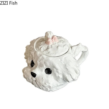 Cute Teddy Dog Shaped Mug Ceramic Cup&saucer Dining Table Coffee Cup Milk Tea Mugs Afternoon Tea Teacup Fruit Juice Container