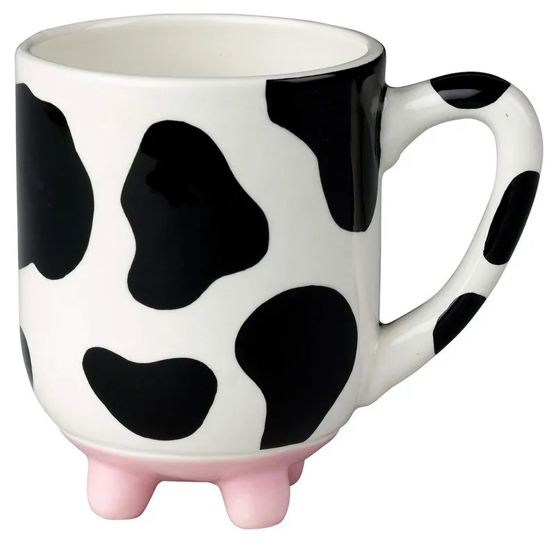 Ceramics Udderly Cow Mug with Non-Skid Feet, 15oz Dairy Cow Coffee Mug Hand Painted Ceramic Cups Gifts Use For Milk Coffee Drink