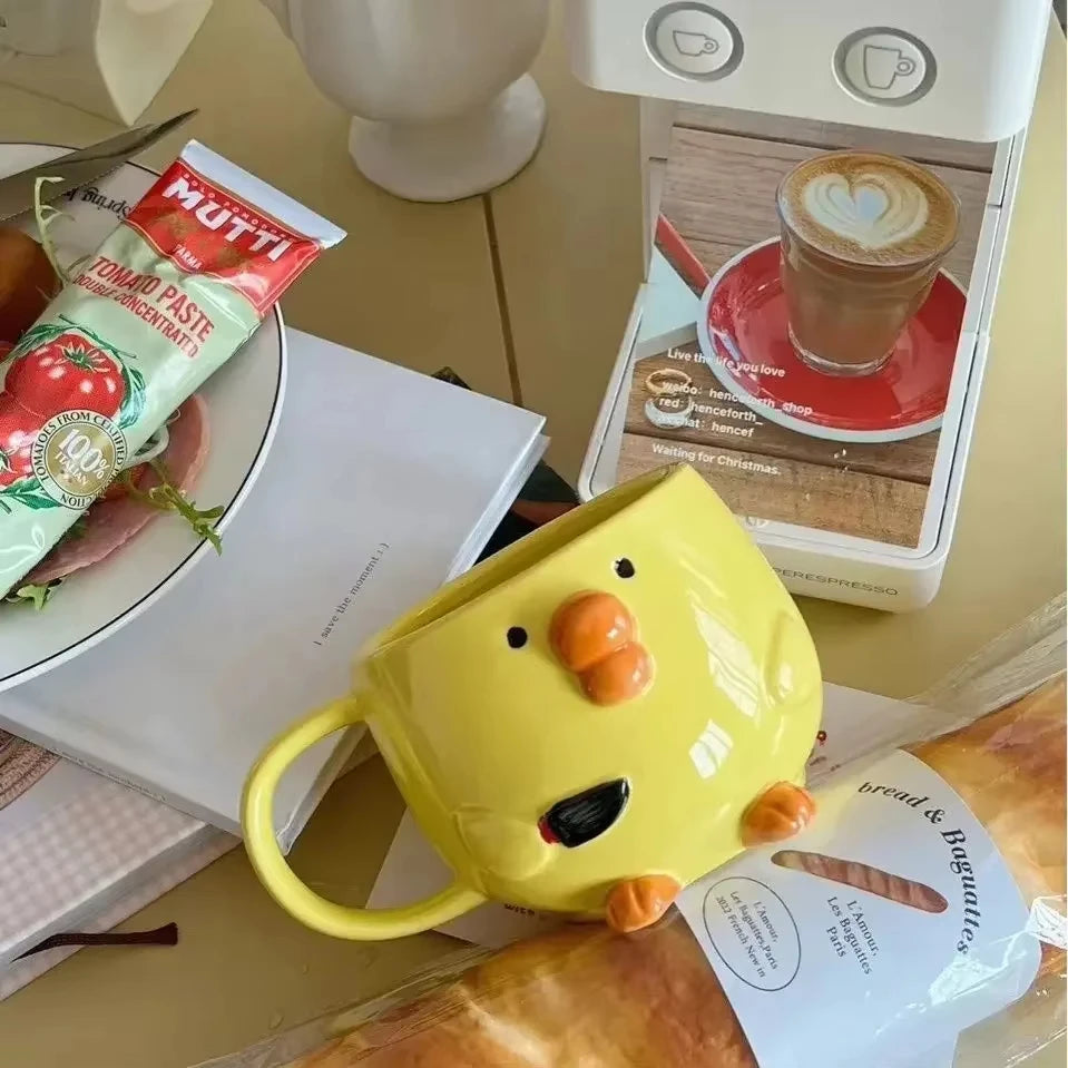 300ML Cute Mug Dudu Mouth Chicken Ceramic Mug Breakfast Juice Cup Household Milk Cup Cartoon Coffee Cup Birthday Gift 4. Cute Po