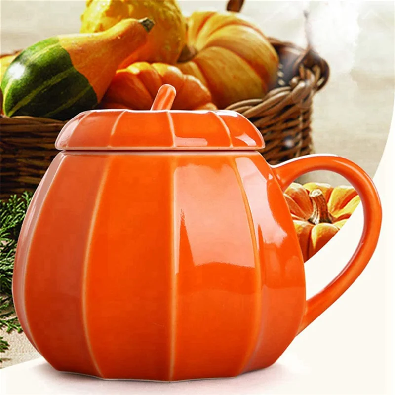ABUN-2X Mug Pumpkin Mug With Lid -  Decorations Ornament Coffee Mugs Big Cute Fall Cups Teacup - Birthday Gift Idea