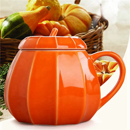ABUN-2X Mug Pumpkin Mug With Lid -  Decorations Ornament Coffee Mugs Big Cute Fall Cups Teacup - Birthday Gift Idea