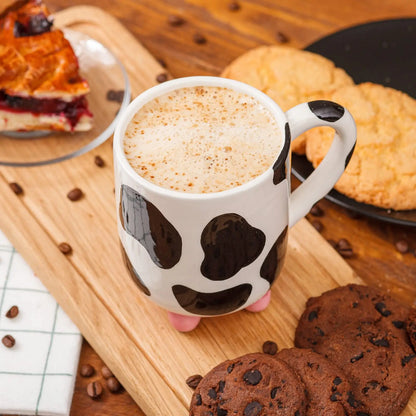 Ceramics Udderly Cow Mug with Non-Skid Feet, 15oz Dairy Cow Coffee Mug Hand Painted Ceramic Cups Gifts Use For Milk Coffee Drink