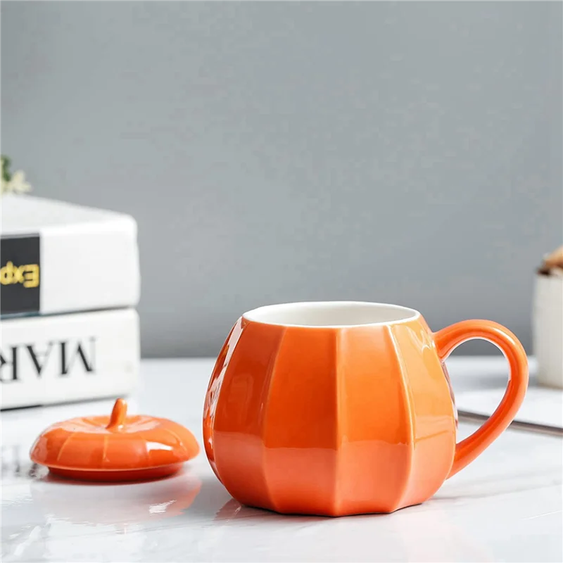 ABUN-2X Mug Pumpkin Mug With Lid -  Decorations Ornament Coffee Mugs Big Cute Fall Cups Teacup - Birthday Gift Idea
