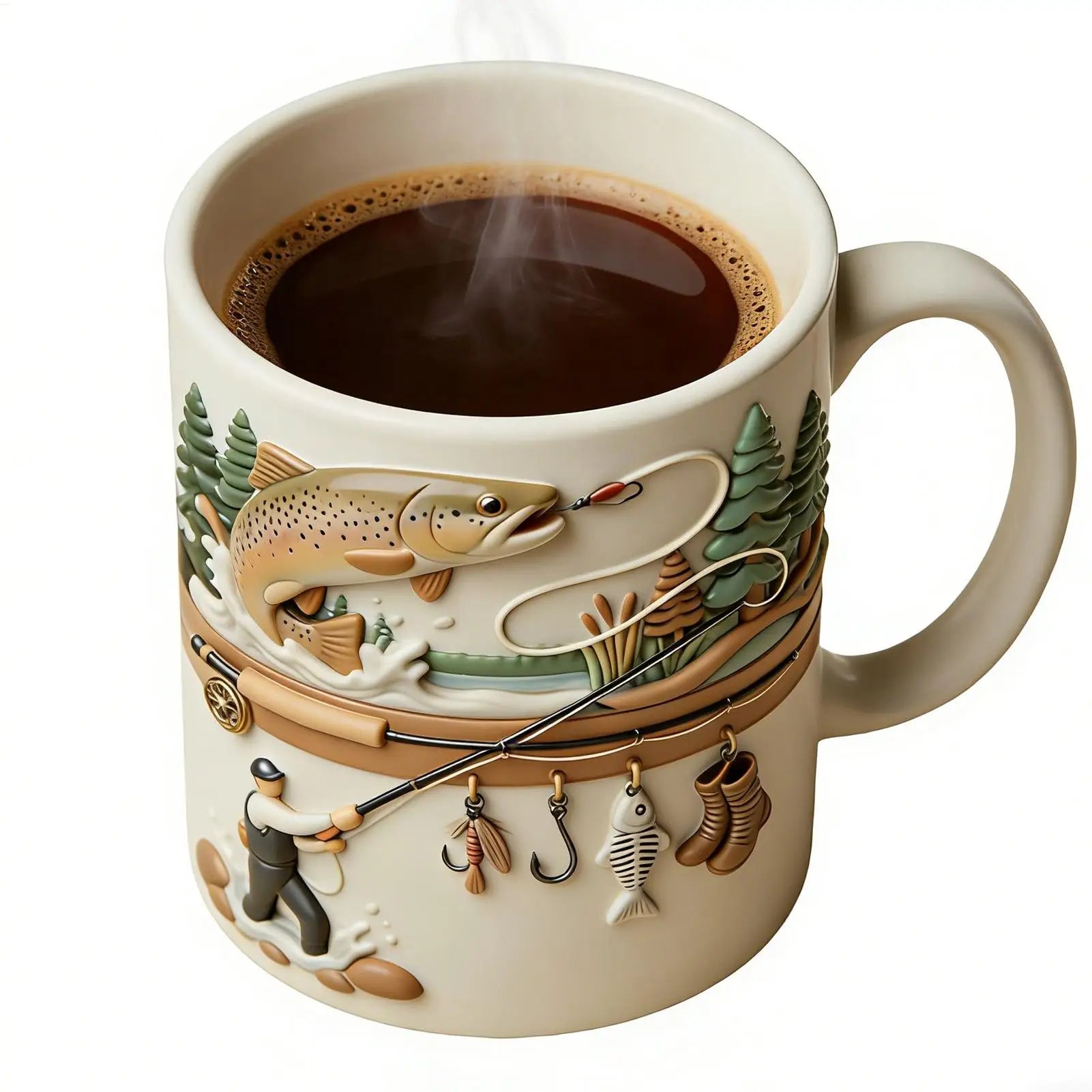 Fishing Mug 350ml Ceramic Funny Novelty Drinkware Fisherman Coffee Mug for Cold Weather Outdoor Fishing Camping Hiking Picnic